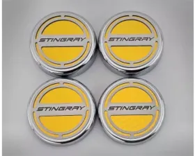 American Car Craft Black Carbon Fiber Cap Cover Set 4pc Stainless Stingray Logo Chevrolet C8 Corvette Coupe 2020-2024