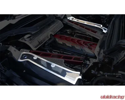 American Car Craft Engine Frame Rail Covers with Brushed Trim Carbon Fiber Chevrolet Corvette C8 2020-2024 - ACC-883206