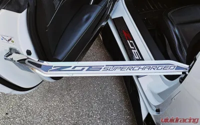 American Car Craft Stainless Door Prop w/ "Z06 Supercharged" Real Carbon Fiber Insert - Driver Side Chevrolet Corvette C7 2014-2019 - ACC-051039