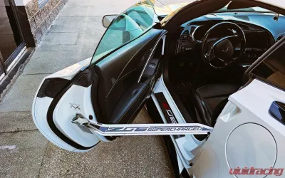 American Car Craft Stainless Door Prop w/ "Z06 Supercharged" Real Carbon Fiber Insert - Driver Side Chevrolet Corvette C7 2014-2019 - ACC-051039