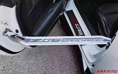 American Car Craft Stainless Door Prop w/ "Z06 Supercharged" Real Carbon Fiber Insert - Passenger Side Chevrolet Corvette C7 2014-2019 - ACC-051040