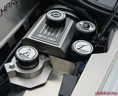 American Car Craft Executive Series Fluid Cap Covers - Black with Brushed Tops - ACC-053156