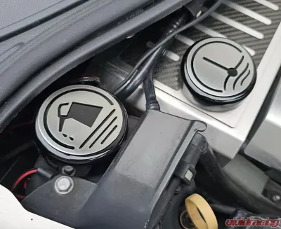 American Car Craft Executive Series Fluid Cap Covers - Black with Brushed Tops - ACC-053156