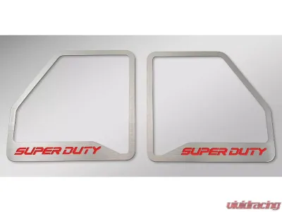 American Car Craft Bright Red Solid Brushed Front Inner Door Speaker Trim "SUPER DUTY" Etched Logo 2pc Ford F250 2017-2022 - ACC-791013-BSRD