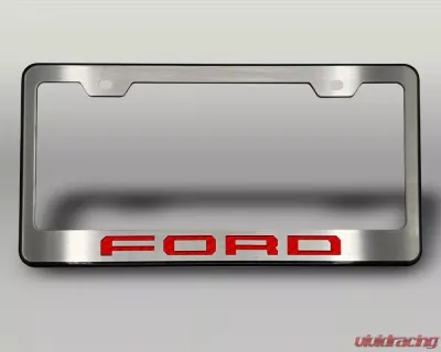 American Car Craft Black License Plate Frame w/ Red Carbon Fiber "Ford" Lettering Ford F-250 2017-2022 - ACC-792005-RED