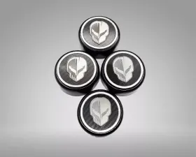 American Car Craft Black Cap Set with Real Carbon Fiber Insert & Jake Skull Logo