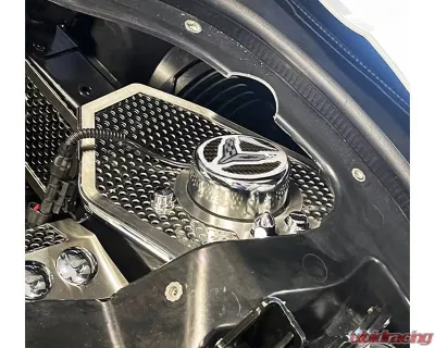 American Car Craft Brushed Shock Tower Covers w/ Perforated Insert Flag & Real Carbon Fiber Chevrolet Corvette C8 2021-2025 - ACC-883213