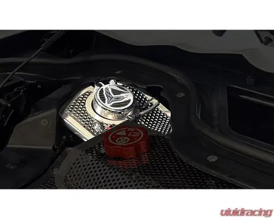 American Car Craft Brushed Shock Tower Covers w/ Perforated Insert Flag & Real Carbon Fiber Chevrolet Corvette C8 2021-2025 - ACC-883213