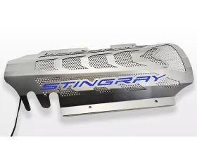 American Car Craft Brushed Stainless Replacement Engine Shroud w/ Blue Carbon Fiber Perforated Insert 