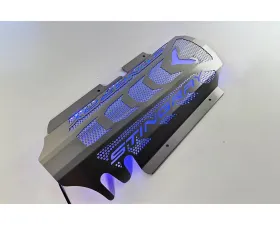American Car Craft Brushed Stainless Replacement Engine Shroud w/ Blue LED Perforated Insert 