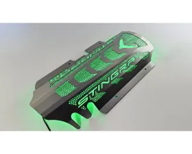 American Car Craft Brushed Stainless Replacement Engine Shroud w/ Green LED Perforated Insert 