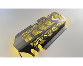 American Car Craft Brushed Stainless Replacement Engine Shroud w/ Yellow LED Perforated Insert 