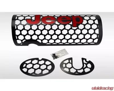 American Car Craft Muffler Cover Hexagon Black Powdercoat Finish Red Jeep Wrangler Jk 2007-2018 - ACC-142142-RD
