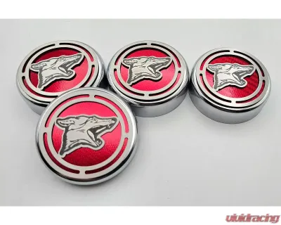 American Car Craft Fluid Cap Cover Set for Automatic Transmissions, Coyote Logo, Red, 4pc - ACC-273120-RD