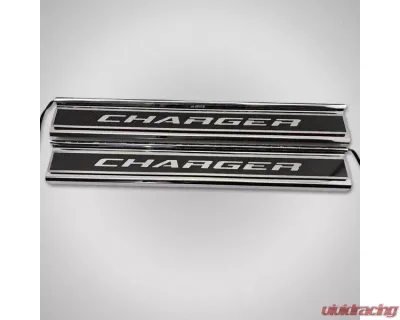 American Car Craft Carbon Fiber Polished Front Door Sills w/ "Charger " Brushed Lettering w/ Logo 2pc No Led Dodge Charger 2015-2024 - ACC-331103-RDL