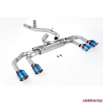Milltek Particulate Filter-back 80mm / 3.15 inch System - Race Non Valved Loudest with Burnt / Blue Titanium GT-115 Trims Volkswagen Golf MK8 GTI 2021-2023 - SSXVW706