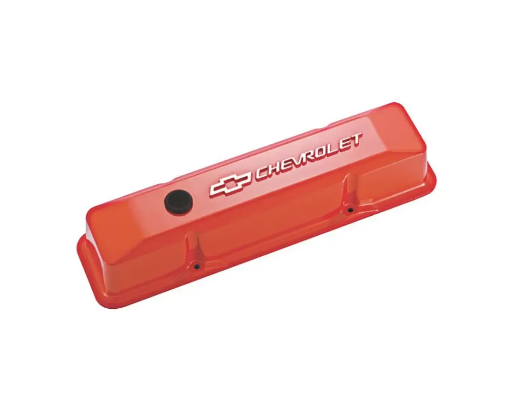 Pro Form Valve Covers Bowtie/Chevrolet Raised Emblems Chevy Orange Finish Chevrolet Small Block 262-400 V8 Engines 1959-1986 - 141-120