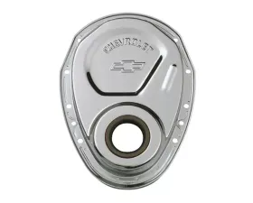 Pro Form Timing Chain Cover Bowtie/Chevrolet Embossed Emblem Design Chrome Finish Chevrolet Small Block 262-400 V8 Engines 1958-1991