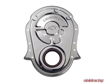 Pro Form Timing Chain Cover Bowtie/Chevrolet Embossed Emblem Design Chrome Finish Chevrolet Big Block 396-454 V8 Engines 1965-1990 - 141-216