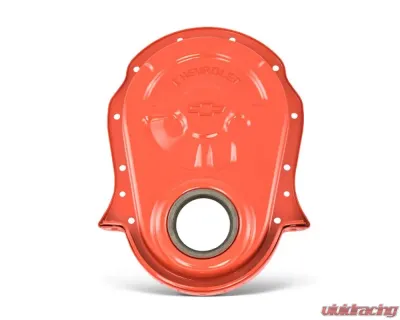 Pro Form Timing Chain Cover Bowtie/Chevrolet Embossed Emblem Design Chevy Orange Finish Chevrolet Big Block 396-454 V8 Engines 1965-1990 - 141-220