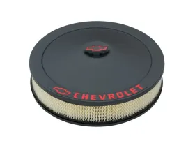 Pro Form Classic Style Air Cleaner w/ Center Nut Red Painted Bowtie & Chevrolet Emblems Black Crinkle Finish