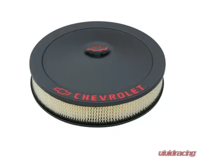 Pro Form Classic Style Air Cleaner w/ Center Nut Red Painted Bowtie & Chevrolet Emblems Black Crinkle Finish - 141-752