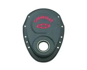Pro Form Timing Chain Cover w/ Oil Seal Recessed Red Chevrolet Emblems & Bowtie Chevy Small Block 262-400 V8 Engines 1955-1995