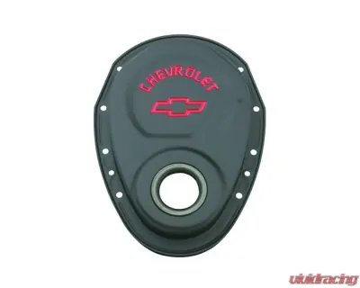 Pro Form Timing Chain Cover w/ Oil Seal Recessed Red Chevrolet Emblems & Bowtie Chevy Small Block 262-400 V8 Engines 1955-1995 - 141-753