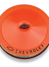 Pro Form Chevrolet Classic Style Air Cleaner w/ Center Nut Black Painted Bowtie & Chevrolet Emblems Chevy Orange Finish                                     - 141-785 - Image 2