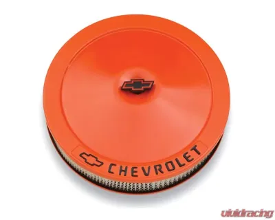 Pro Form Chevrolet Classic Style Air Cleaner w/ Center Nut Black Painted Bowtie & Chevrolet Emblems Chevy Orange Finish - 141-785