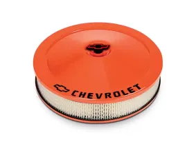 Pro Form Chevrolet Classic Style Air Cleaner w/ Center Nut Black Painted Bowtie & Chevrolet Emblems Chevy Orange Finish