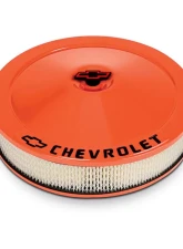 Pro Form Chevrolet Classic Style Air Cleaner w/ Center Nut Black Painted Bowtie & Chevrolet Emblems Chevy Orange Finish                                     - 141-785 - Image 3