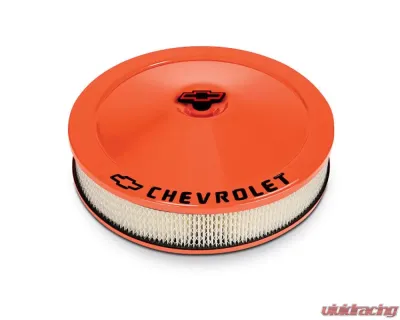 Pro Form Chevrolet Classic Style Air Cleaner w/ Center Nut Black Painted Bowtie & Chevrolet Emblems Chevy Orange Finish - 141-785