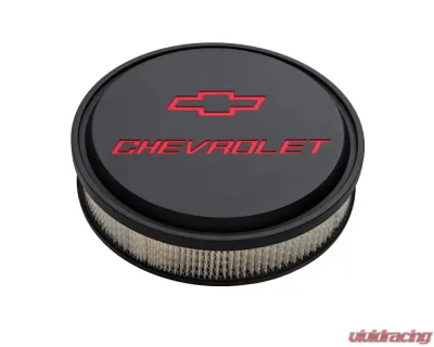 Pro Form 14 Inch Slant-Edge Air Cleaner w/ Recessed Red Chevrolet & Bowtie Emblems Black Crinkle Finish - 141-834