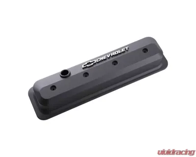 Pro Form Slant-Edge Valve Cover Tall Style w/ Mill Raised Chevrolet & Bowtie Emblem Black Crinkle Finish Chevy Small Block V8 Engines 1987-1995 - 141-840