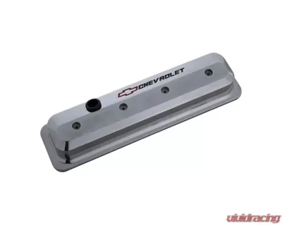 Pro Form Slant-Edge Valve Cover Tall Style w/ Recessed Chevrolet & Bowtie Emblem Polished Finish Chevy Small Block V8 Engines 1987-1995 - 141-843