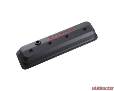Pro Form Slant-Edge Valve Cover Tall Style w/ Recessed Chevrolet & Bowtie Emblem Black Crinkle Finish Chevy Small Block V8 Engines 1987-1995 - 141-845