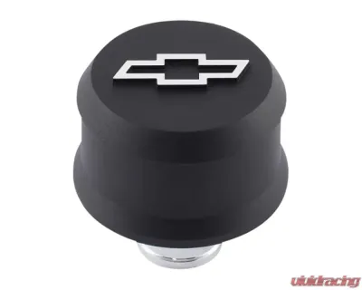 Pro Form Slant-Edge Aluminum Push-In Air Breather Cap w/ Raised & Machined Bowtie Emblem Black Crinkle Finish - 141-858