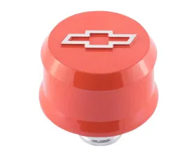 Pro Form Slant-Edge Aluminum Push-In Air Breather Cap w/ Raised & Machined Bowtie Emblem Chevy Orange Finish