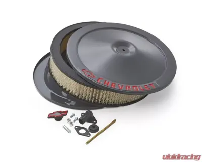 Pro Form Chevrolet Classic Style Air Cleaner w/ Center Nut Red Bowtie & Chevrolet Emblem Shark Gray Finish - 141-882