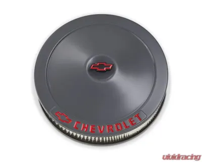 Pro Form Chevrolet Classic Style Air Cleaner w/ Center Nut Red Bowtie & Chevrolet Emblem Shark Gray Finish - 141-882