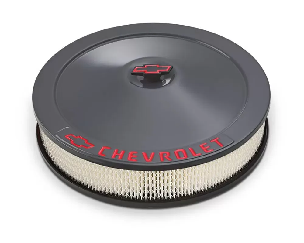 Pro Form Chevrolet Classic Style Air Cleaner w/ Center Nut Red Bowtie & Chevrolet Emblem Shark Gray Finish - 141-882