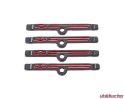 Pro Form Chevrolet Performance Hold Down Clamps w/ Red Bowtie Logo Shark Gray Finish Chevy Small Block 262-400 Engines 1955-1986 - 141-885