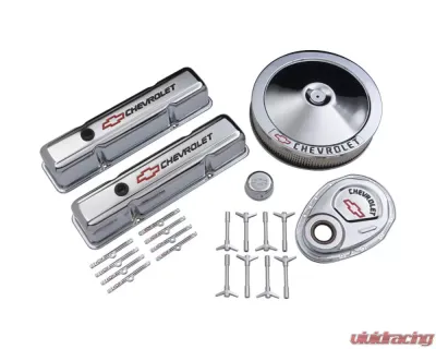 Pro Form Street Performance Dress-Up Kit w/ Red Bowtie & Black Lettering Chrome Finish Chevy Small Block 262-400 V8 Engines 1959-1986 - 141-900