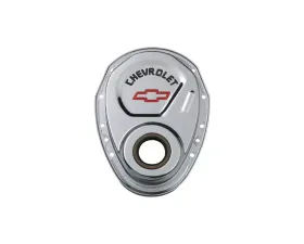 Pro Form Timing Chain Cover w/ Oil Seal Recessed Red/Black Emblems Chrome Finish Chevy Small Block 262-400 V8 1958-1991