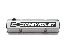 Pro Form Slant-Edge Valve Covers Tall Style w/ Recessed/Raised Blackfield Emblems Polished Finish Pair Chevy Small Block 262-400 V8 Engines 1959-1986