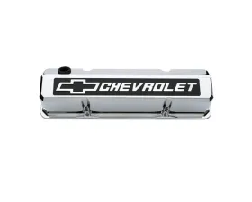 Pro Form Slant-Edge Valve Covers Tall Style w/ Mill Raised Blackfield Emblems Chrome Finish Pair Chevy Small Block 262-400 V8 Engines 1959-1986