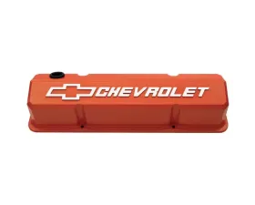 Pro Form Slant-Edge Valve Covers Tall Style w/ Mill Raised Emblems Chevy Orange Finish Pair Chevy Small Block 262-400 V8 Engines 1959-1986