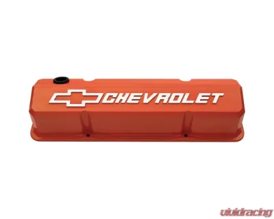 Pro Form Slant-Edge Valve Covers Tall Style w/ Mill Raised Emblems Chevy Orange Finish Pair Chevy Small Block 262-400 V8 Engines 1959-1986 - 141-924