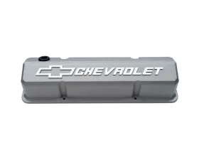 Pro Form Slant-Edge Valve Covers Tall Style w/ Mill Raised Emblems Gray Crinkle Finish Pair Chevy Small Block 262-400 V8 Engines 1959-1986
